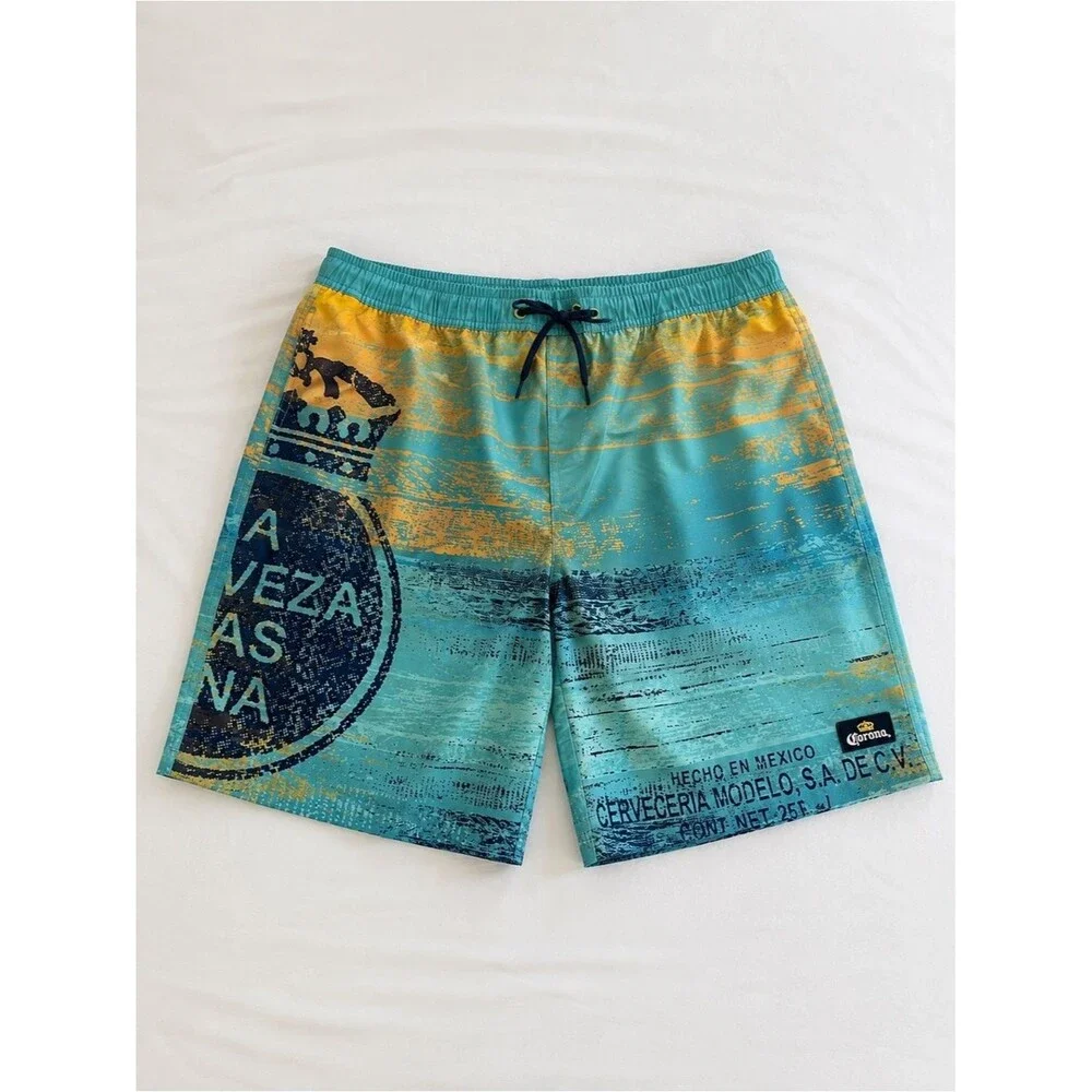 Corona Extra Beach Chairs Swim Trunks Men’s XL Teal Yellow Beach Board Shorts
